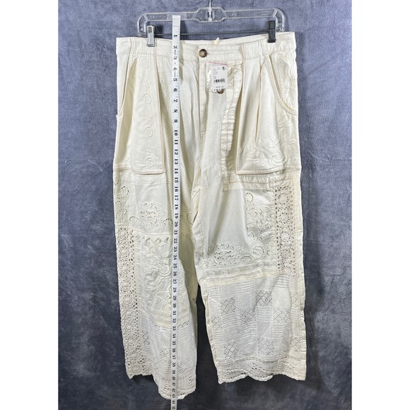 Free People Crochet Lace Pants Wide Leg Ivory Boho Size‎ 12, NWT - Picture 3 of 7